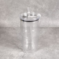 Haute qualité acrylique 24oz Double paroi voyage boule à neige tasse à café en plastique clair paillettes culbutage trou bouchon avec couvercle et paille