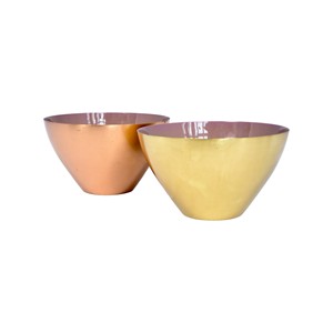 Juego de cuencos de ensalada chapados en oro y cobre rústico, cuenco de uso doméstico de Metal pulido con esmalte de espejo de 2 tonos para fiestas económicas de sopa - Product Image 3