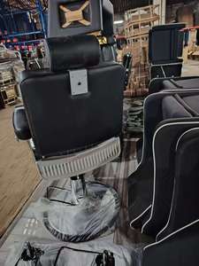 2026 High Quality All Black Barber <b>Chair</b> Synthetic Leather <b>with</b> <b>Wheels</b> for Tall Barber - Product Image 4