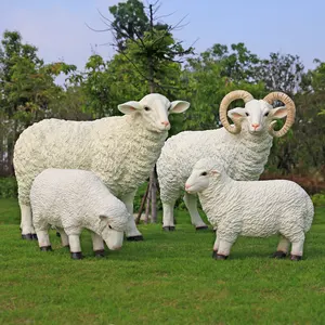 Outdoor Decorative Sheep Resin Fiberglass Environmental Protection Paint Cartoon Garden Life Size Sheep Statues