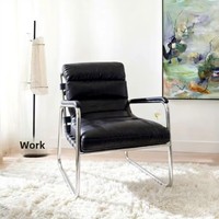 Fauteuil inclinable vintage moderne de style nordique en cuir noir, chaise d'appoint pour salon, chaise longue à structure métallique, mobilier de maison