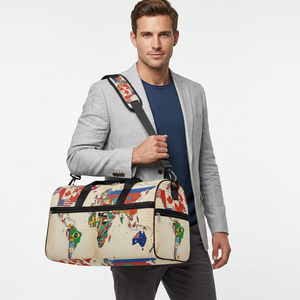 Bolsa de Lona con Estampado de Mapa del Mundo y Banderas, Bolsa de Viaje de Gran Capacidad con Cierre, Bolsa de Gimnasio para Fin de Semana - Product Image 6