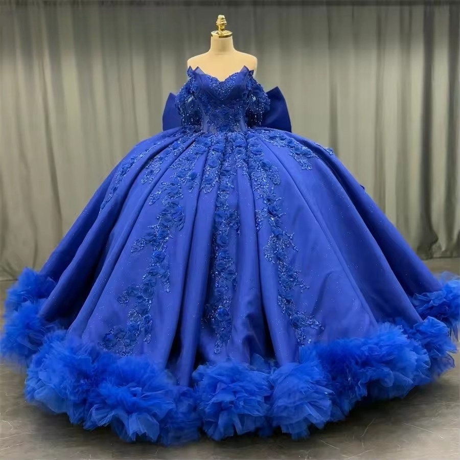 royal blue with silver quince dress Mumuleo Vestido De XV Ruffles Bow Quinceanera Dresses Ball Gown Appliques Lace Sweet 15 Anos Mexican Customized Party A perfect Last Doll Color:Rose Pink As Picture royal blue quinceanera dresses Waistline_Natural Waist LylaAsymmetrical Satin Maxi Dress