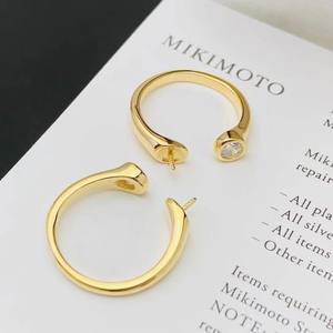 Support vide pour bague en argent S925, accessoires de perles DIY, support de bijoux en argent tendance pour femme, pour boucles d'oreilles rondes en cristal de 11-13 mm - Product Image 1