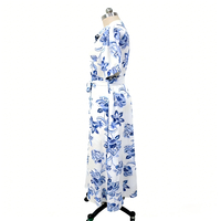 Robe maxi d'été à imprimé floral, tissu en rayonne doux, col en V, style décontracté, fente latérale, taille unique, taille naturelle, tissage respirant