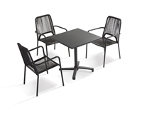 Ensemble de mobilier de restaurant commercial moderne pour café, terrasse extérieure - Tables carrées, chaises en aluminium et cordes, bar à domicile