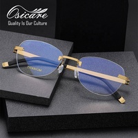 Gafas de Diseño para Hombre Osicare, Montura Cuadrada de Titanio Dorado sin Aro, Venta al por Mayor, Marca Privada, Logotipo Personalizado, OEM
