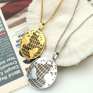 Titanium Steel Globe Pendant Necklace Double-Sided Hollow <b>Map</b> Design Gold And Silver Color For Women Gift Jewelry - Product Image 1