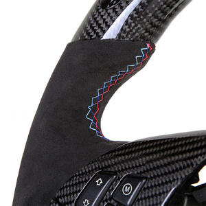 Volant en cuir et fibre de carbone personnalisé, 3 branches, 40 mm, poignée ergonomique, style luxe/<span class=keywords><strong>sport</strong></span> pour E64 630i/645i/650i - Product Image 6