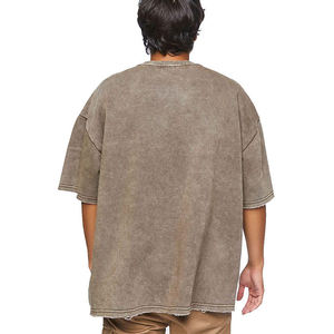 Camisetas vintage con efecto acid wash, oversize, lisas, bordadas, de tela gruesa, estilo boxy, desgastadas, para hombre, al por mayor. - Product Image 3