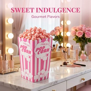 กล่องกระดาษลายทางสีชมพูสำหรับใส่ป๊อปคอร์น ดีไซน์หรูหราทันสมัย เหมาะสำหรับวันสปา ดูแลตัวเอง ทำทรีตเมนต์ความงาม กล่องใส่ขนมสุดน่ารัก - Product Image 1