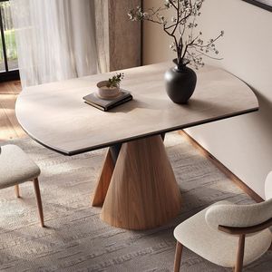 Solid Wood Oval Dining Table Marble Top Modern Minimalist Design For Home Use - Product Image 1