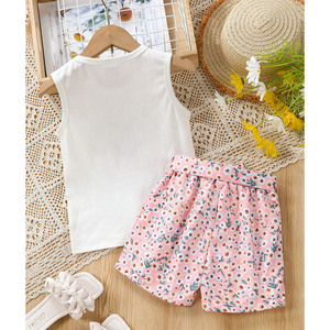 ชุดเสื้อผ้าเด็กผู้หญิงลายดอกไม้รูปหัวใจสำหรับฤดูร้อน ชุดเสื้อผ้าเด็กผู้หญิงอายุ 2-7 ปี สไตล์หวานน่ารักยอดนิยม - Product Image 4