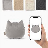 Porte-monnaie zippé doux gris motif chat, lisse, avec oreilles, style minimaliste, motif dessin animé, pour rangement, mascotte