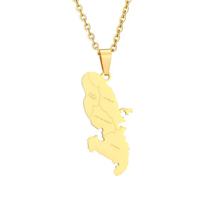Collar Vintage <span class=keywords><strong>de</strong></span> Acero Inoxidable, Chapado en Oro Brillante, Colgante con Mapa <span class=keywords><strong>de</strong></span> la <span class=keywords><strong>Isla</strong></span> <span class=keywords><strong>de</strong></span> Martinica, Regalo Cristiano <span class=keywords><strong>de</strong></span> Moda para Bodas - Product Image 2