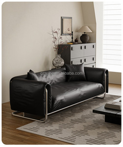 Juego de sofás italianos modernos de cuero 1 + <span class=keywords><strong>2</strong></span> + <span class=keywords><strong>3</strong></span> para salas de estar pequeñas, muebles de fila recta negros - Product Image 4