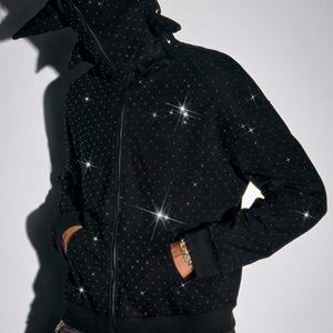 Nouveau Hoodie Homme Oversize de Haute Qualité 2025 – Style Street Hip Hop avec Fermeture Éclair Intégrale, Imprimé Strass Personnalisé, Coupe Boxy Courte - Product Image 2