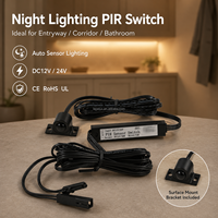 Veilleuse de salle de bain avec détecteur de mouvement PIR, interrupteur 12V/24V encastré, contrôle d'éclairage LED 13mm, garantie 3 ans N38B-23