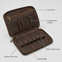 Sac organisateur d'accessoires numériques en cuir Crazy Horse, pochette de voyage multi-compartiments pour câbles, chargeur, batterie externe, écouteurs