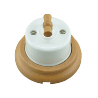 Interrupteur mural décoratif LangYeao 1/2 voie, style rétro vintage, avec bouton en céramique et base en bois, pour maison, style EU, 16A, prise en porcelaine EU FR