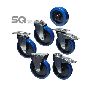 80 100 125 160 200 250mm rueda industrial azul elástico neumático de goma suave rueda negro núcleo de poliamida