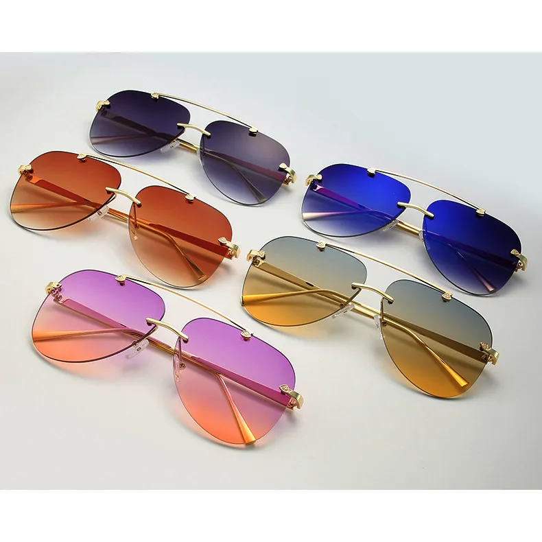 Sunway Eyewear Customization Custom Design logo Classic Sun Glasses Rimless Big Frame Aviation Men Sunglasses