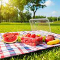 Gratis monsters Minxing merk MX-YLY500M wegwerp rechthoekige plastic verpakking voor fruit, cherrytomaatjes, sushi en noedels