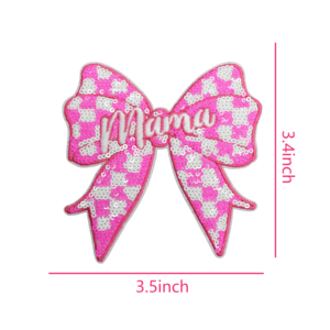 Patchs thermocollants de 3,5 pouces pour sacs de maquillage, motif échiquier à sequins et nœud papillon, en stock, grande taille - Product Image 2