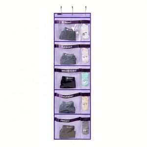 Organizador de Ropa para Habitación Infantil, Bolsa de Almacenamiento Colgante Multifuncional Plegable de 5 Niveles, 145x43cm, 10 Bolsillos, Organización Semanal de Ropa - Product Image 2