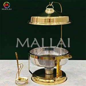 Plats à soupe Traiteur Roll Top Cover Fuel Holder Lid Silver and Gold Round Luxury in <span class=keywords><strong>Dubai</strong></span> Chafing Dish - Product Image 5