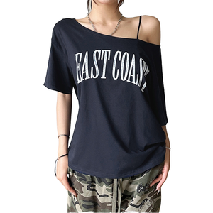 T-shirt personnalisé avec logo, t-shirt graphique à col rond noir surdimensionné pour femmes, imprimé East Coast Arch, t-shirt décontracté streetwear unisexe OEM - Product Image 2