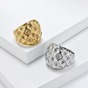 Geometric <b>Titanium</b> Steel <b>Ring</b> Gold Plated Honeycomb Pattern Unisex Daily Wear Jewelry - Product Image 1