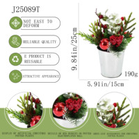 Planta en Maceta Navideña con Bayas Rojas, Ramas de Pino, Hojas de Eucalipto y Bola Decorativa de 9.84 Pulgadas, Decoración Navideña para Mesa