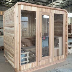 Sauna à vapeur extérieur pour 2 personnes avec fenêtres en traverse, poêle à bois traditionnel, construction en bois massif, cèdre rouge/hemlock, 6 kW - Product Image 3