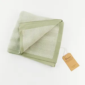古婴儿针织毯棉舒缓新生绿色条纹针织床上用品冬季儿童中性婴儿襁褓毯