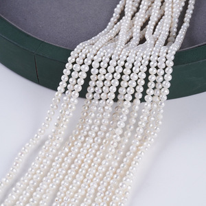 Collar de Perlas Naturales de Agua Dulce de Zhuji, Blancas, de 4-5 mm, Casi Redondas, Semiterminadas, para Joyería DIY con Perlas Sueltas - Product Image 1