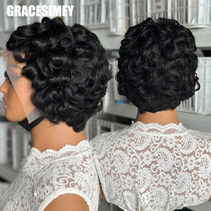 วิกผม100% แท้สำหรับผู้หญิงผิวดำวิก<span class=keywords><strong>ผม</strong></span>ลูกไม้<span class=keywords><strong>สั้น</strong></span>ด้านหน้า - Product Image 5