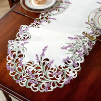 Nappe rectangulaire brodée de fleurs de lavande pastorale pour la maison, l'hôtel, les mariages, les décorations de vacances, y compris un chemin de table