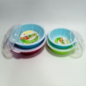 カバー付きふるい家庭用カラーキッチンウォッシュふるいプラスチック野菜フルーツラウンドプラスチックホームキッチン3L - Product Image 3