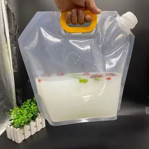 定制塑料透明热水果汁站起来包装袋子喷袋带手柄