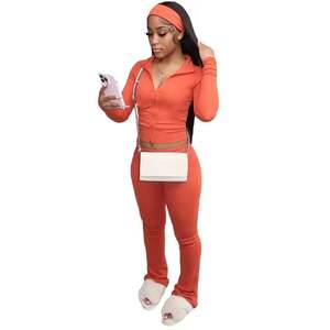 <b>Women's</b> 2 Piece Set Long Sleeve Jacket and Workout <b>Flare</b> <b>Leggings</b> Casual Matching Outfit Tracksuit Sweatsuit - Product Image 2