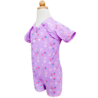 Maillot de bain anti-UV UPF50+ à manches courtes pour fillettes, imprimé melon d'eau violet et marguerites, avec fermeture éclair sur le devant, personnalisable OEM/ODM
