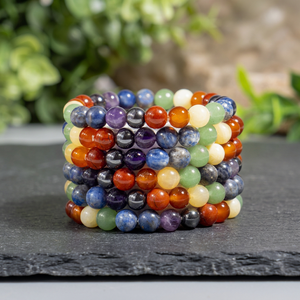 Bracelet en perles de cristal naturel 7 chakras de 8 mm, style classique, pour la guérison, la méditation, la mode, le bouddhisme tibétain, anniversaire - Product Image 2