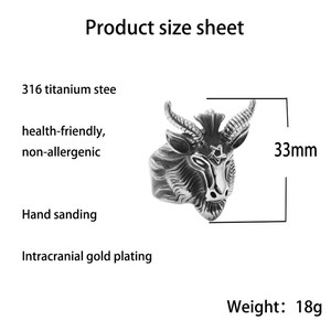 Animal Sheep Head <b>Ring</b> Silver Men's Punk Retro Stainless Steel Six Pointed Star 27050 - Product Image 5