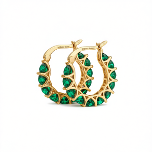 Orecchini a Cerchio Mibaca Stanton in Oro con Gemma Verde, Incastonatura a Canale, Geometrici, di Lusso per Donna, in Lega di Zinco con Cristalli, per Uso Quotidiano - Product Image 1
