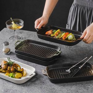 <span class=keywords><strong>Plat</strong></span> à four <span class=keywords><strong>rectangulaire</strong></span> long à rayures, <span class=keywords><strong>plat</strong></span> à four <span class=keywords><strong>rectangulaire</strong></span> antiadhésif à double poignée, plaque à pizza <span class=keywords><strong>en</strong></span> céramique - Product Image 1