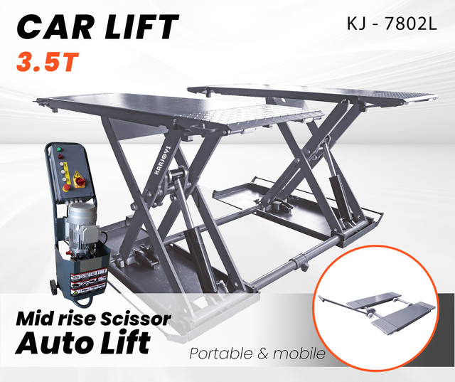 Most Popular Karjoys 3.5T Auto Car Lifting Movable Portable Mid Rise Car Scissor Lift for Garage Lifting Capacity with 3500KG