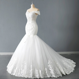 Wedding Dress Mermaid Silhouette Off Shoulder Sweetheart Neckline Lace White Floor Length Simple Train - Product Image 4