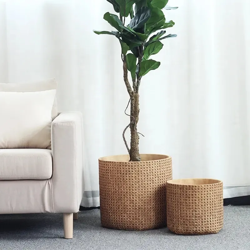 Estilo europeu bambu antigo tecido cilindro flor plantador cimento vaso de plantas vasos para decoração do jardim