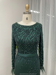 DXM008B eleganti barchetta abiti formali musulmani da <span class=keywords><strong>sera</strong></span> per le donne <span class=keywords><strong>madre</strong></span> sposa perle piume maniche lunghe fino al pavimento - Product Image 4